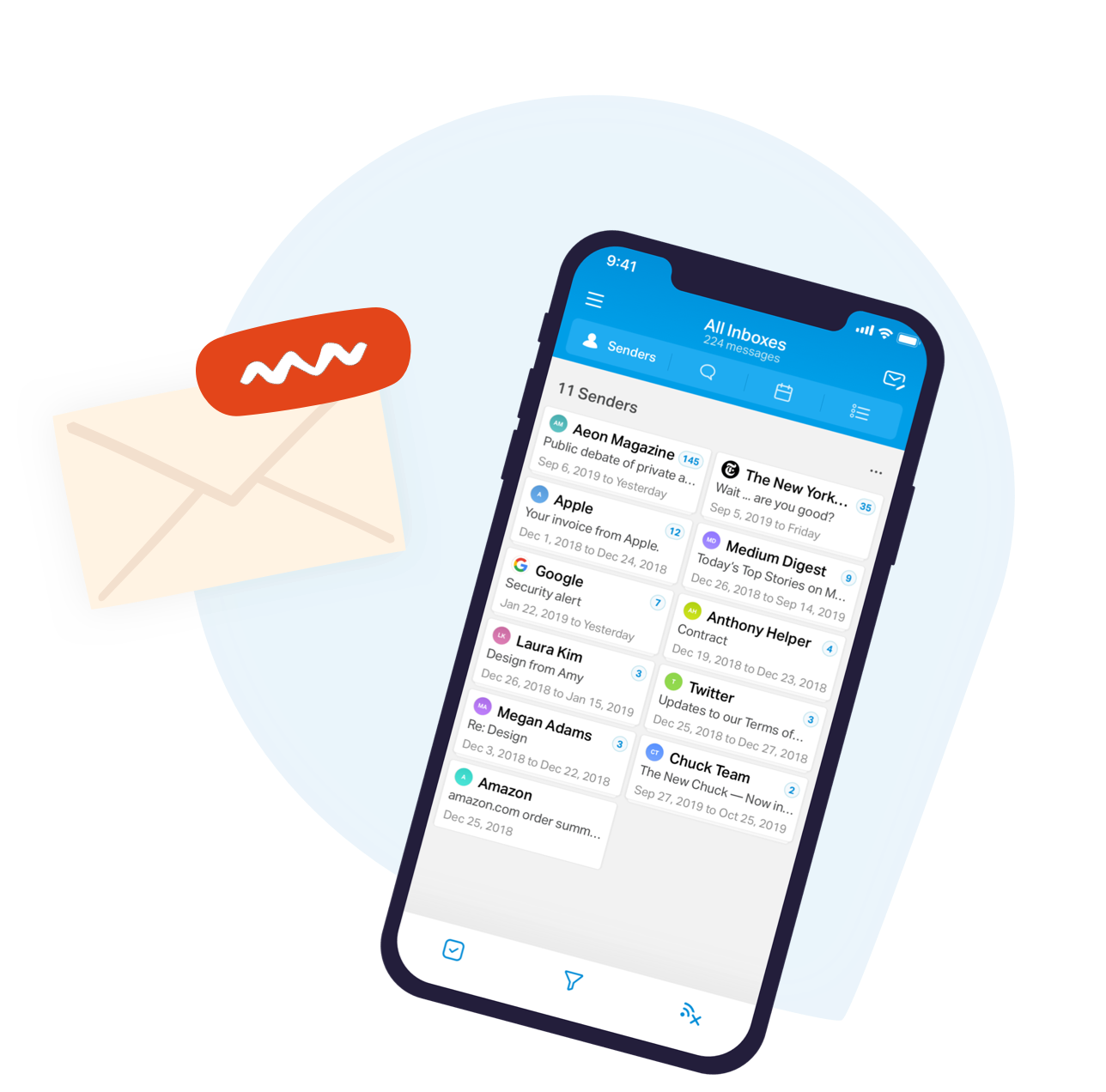 Chuck app showing batch email processing on iPhone